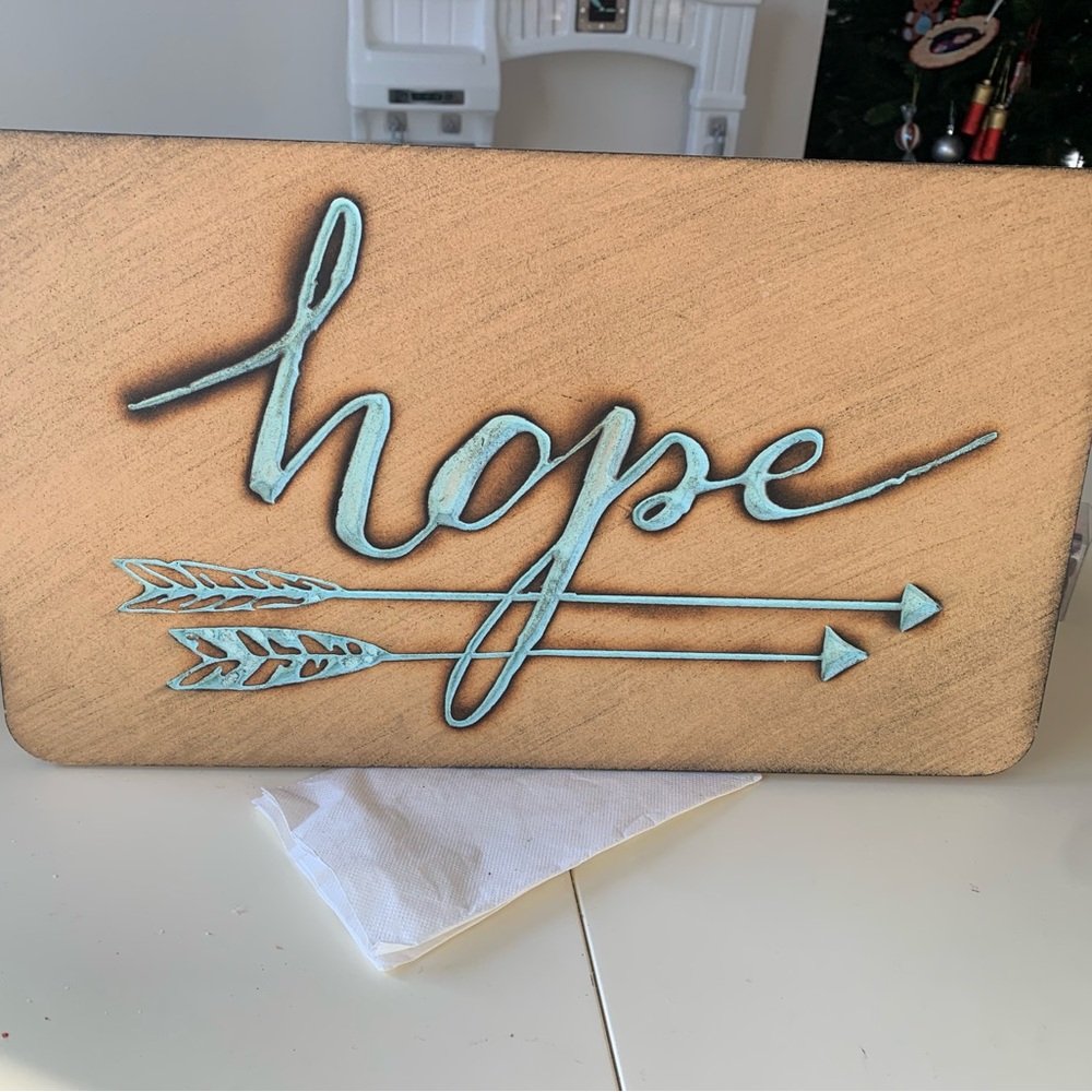 Rustic Hope Wall Decor with Blue Accents